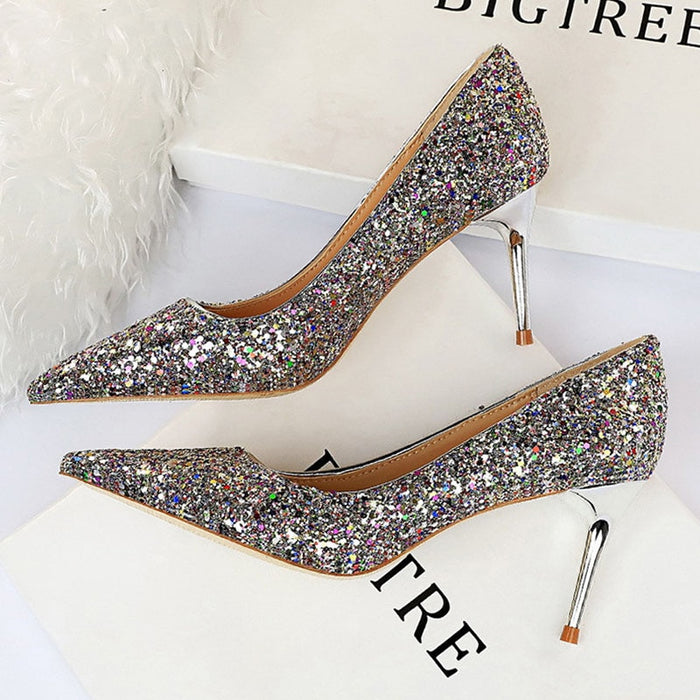 Rhinestone Women Shoes Sexy High Heels Pointed Women Shoes Pumps Women Heels Bling Bridal Wedding Shoes Ladies Plus Size 42 43