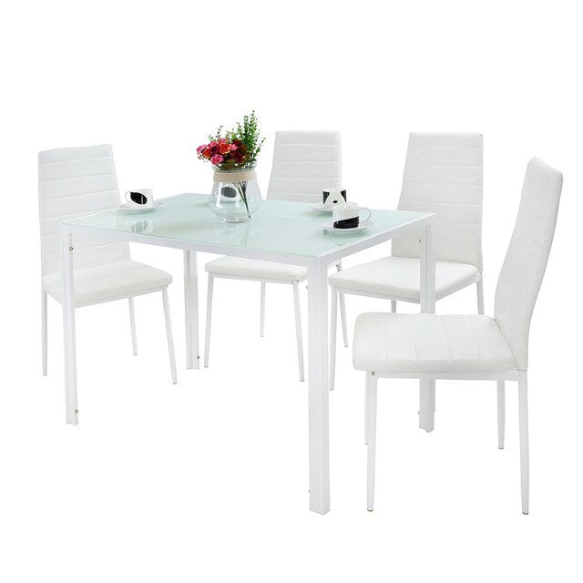 PANANA GLASS DINING TABLE SET WITH 4/ 6 FAUX LEATHER CHAIRS BLACK /WHITE Home Kitchen Furniture Fast shipping