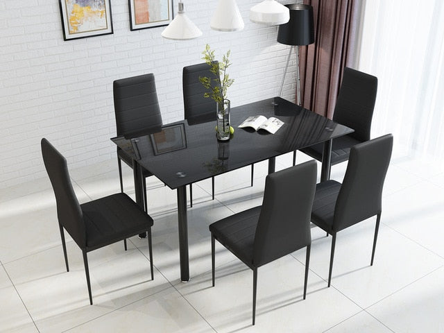 PANANA GLASS DINING TABLE SET WITH 4/ 6 FAUX LEATHER CHAIRS BLACK /WHITE Home Kitchen Furniture Fast shipping