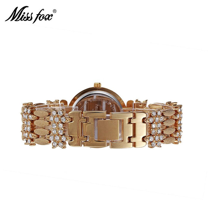 MISSFOX Butterfly Women Watches Luxury Brand Big Diamond 18K Gold Watch Waterproof Special Bracelet Expensive Ladies Wrist Watch