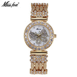 MISSFOX Butterfly Women Watches Luxury Brand Big Diamond 18K Gold Watch Waterproof Special Bracelet Expensive Ladies Wrist Watch