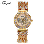 MISSFOX Butterfly Women Watches Luxury Brand Big Diamond 18K Gold Watch Waterproof Special Bracelet Expensive Ladies Wrist Watch