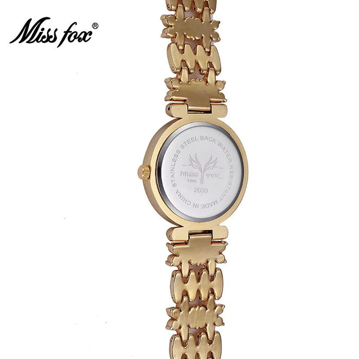 MISSFOX Butterfly Women Watches Luxury Brand Big Diamond 18K Gold Watch Waterproof Special Bracelet Expensive Ladies Wrist Watch