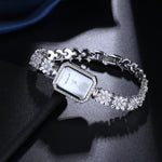 Hermosa Quartz Wristwatch Sterling Silver Natural Whitetopaz Rectangle Watch Lady Bracelet Nice Jewelry 8 Inches FREE SHIPPING