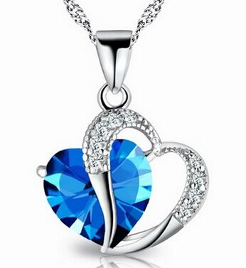 Women's Heart Crystal Silver Pendant Necklaces Fashion Girls Lady Double Heart Necklace&Pendant Fine Jewerly Lover Gift