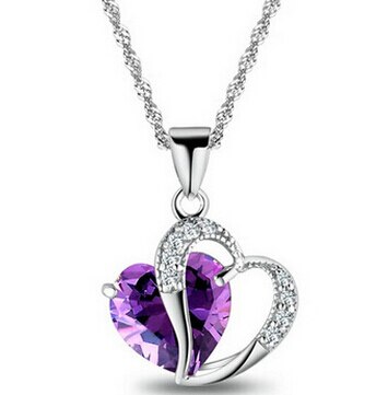 Women's Heart Crystal Silver Pendant Necklaces Fashion Girls Lady Double Heart Necklace&Pendant Fine Jewerly Lover Gift