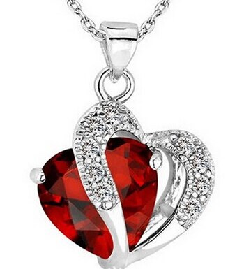 Women's Heart Crystal Silver Pendant Necklaces Fashion Girls Lady Double Heart Necklace&Pendant Fine Jewerly Lover Gift