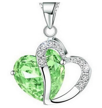 Women's Heart Crystal Silver Pendant Necklaces Fashion Girls Lady Double Heart Necklace&Pendant Fine Jewerly Lover Gift