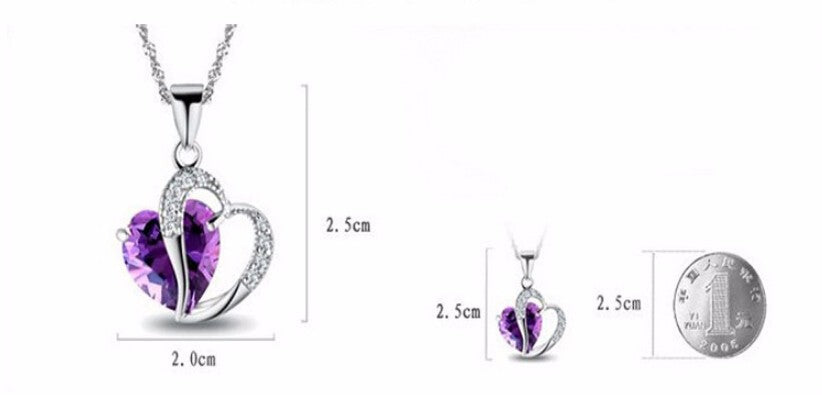 Women's Heart Crystal Silver Pendant Necklaces Fashion Girls Lady Double Heart Necklace&Pendant Fine Jewerly Lover Gift