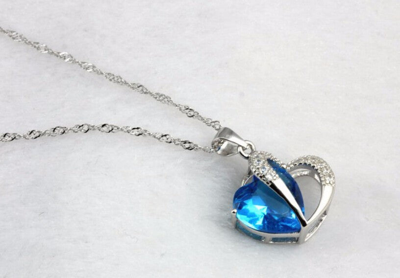 Women's Heart Crystal Silver Pendant Necklaces Fashion Girls Lady Double Heart Necklace&Pendant Fine Jewerly Lover Gift