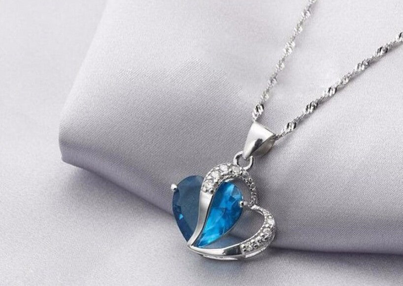 Women's Heart Crystal Silver Pendant Necklaces Fashion Girls Lady Double Heart Necklace&Pendant Fine Jewerly Lover Gift