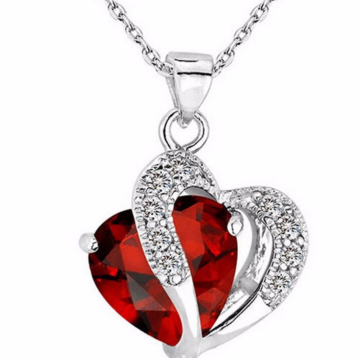 Women's Heart Crystal Silver Pendant Necklaces Fashion Girls Lady Double Heart Necklace&Pendant Fine Jewerly Lover Gift