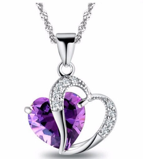 Women's Heart Crystal Silver Pendant Necklaces Fashion Girls Lady Double Heart Necklace&Pendant Fine Jewerly Lover Gift