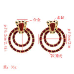 Bohemian Korean Fashion Jewerly Black Red Green Suede Circle Ears For Women Lady Big Geometric Acrylic Rhinestone Stud Earrings