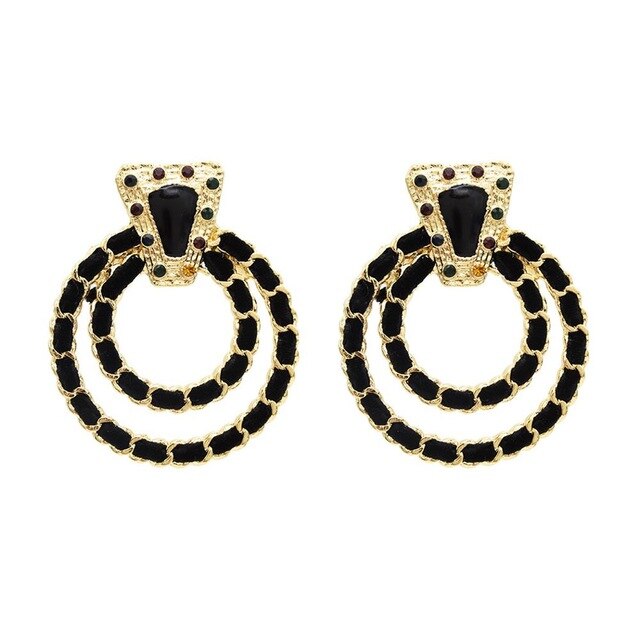Bohemian Korean Fashion Jewerly Black Red Green Suede Circle Ears For Women Lady Big Geometric Acrylic Rhinestone Stud Earrings