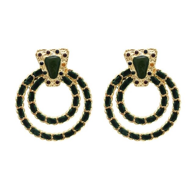 Bohemian Korean Fashion Jewerly Black Red Green Suede Circle Ears For Women Lady Big Geometric Acrylic Rhinestone Stud Earrings