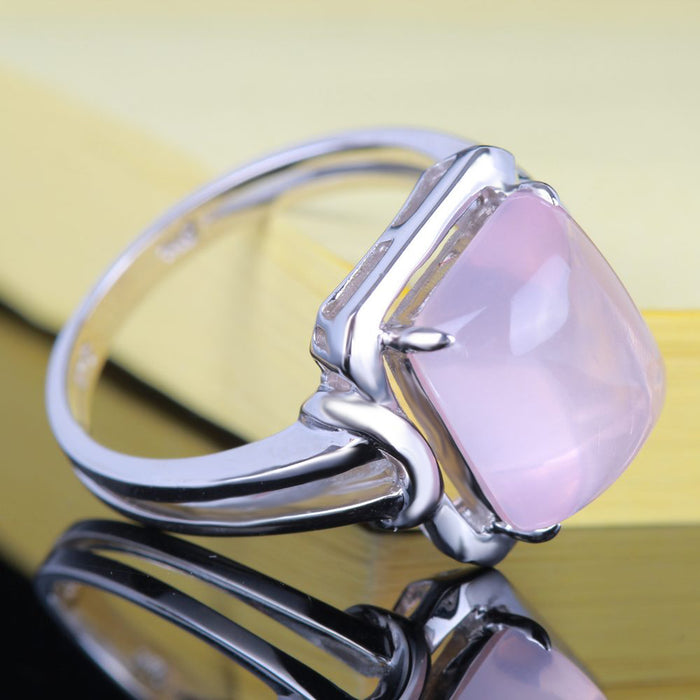 Sterling Silver 925 Lady Jewerly Flawless 10x8mm Cushion Cut Engagement Wedding Prongs Genuine Pink Quartz Ring White gold color