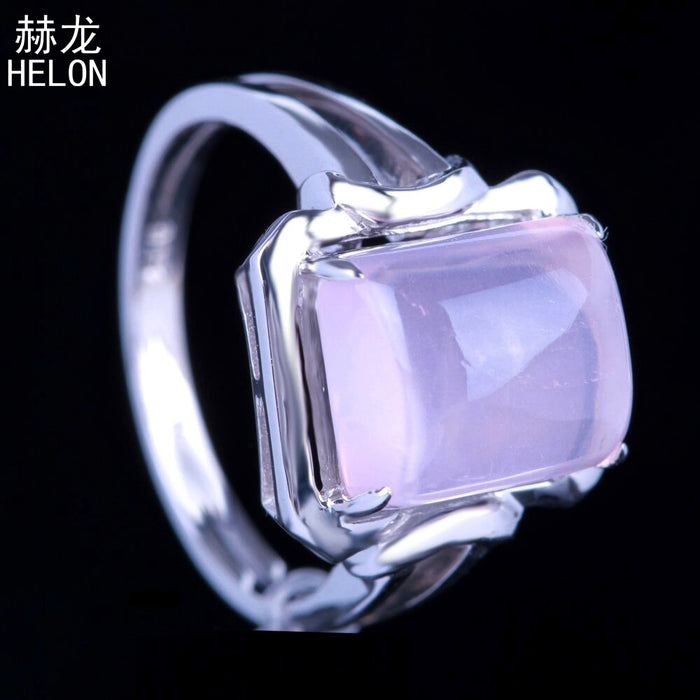 Sterling Silver 925 Lady Jewerly Flawless 10x8mm Cushion Cut Engagement Wedding Prongs Genuine Pink Quartz Ring White gold color