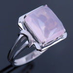 Sterling Silver 925 Lady Jewerly Flawless 10x8mm Cushion Cut Engagement Wedding Prongs Genuine Pink Quartz Ring White gold color