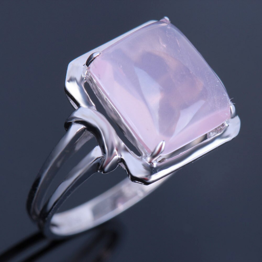 Sterling Silver 925 Lady Jewerly Flawless 10x8mm Cushion Cut Engagement Wedding Prongs Genuine Pink Quartz Ring White gold color