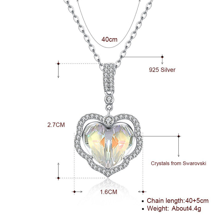 Elegant Women Crystals Heart Pendant Necklaces 925 Sterling Silver Heart Pendant Necklace for Lady Girl Love Gift Party Jewerly