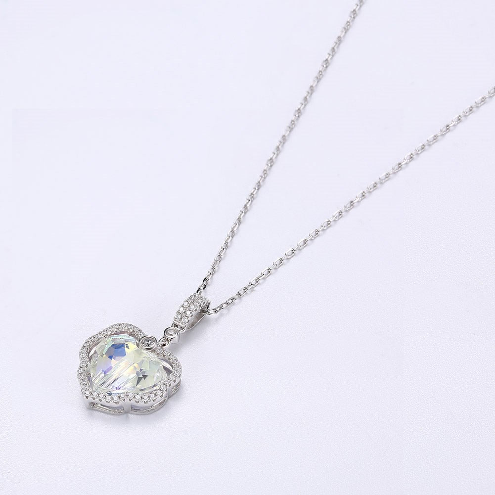 Elegant Women Crystals Heart Pendant Necklaces 925 Sterling Silver Heart Pendant Necklace for Lady Girl Love Gift Party Jewerly