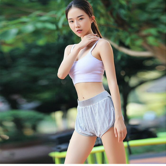 Woman 2 In 1 Gym Yoga Sports Shorts For Women Biker Sport Wear Women's Stripe Fitness Workout Short Ladies Athletic Activewear