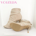 2018 New Fashion Woman Faux Suede Pumps Sexy Open Toe Ankle Boots Slip On Deep V Cut High Heel Lady Autumn Shoes