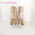 2018 New Fashion Woman Faux Suede Pumps Sexy Open Toe Ankle Boots Slip On Deep V Cut High Heel Lady Autumn Shoes