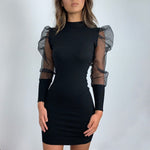 Goocheer New Women Bodycon Mini Dess Elegant Sheer Long Sleeve Slim Stretch Ladies Dresses Party Club Dames Vestidos Streetwear