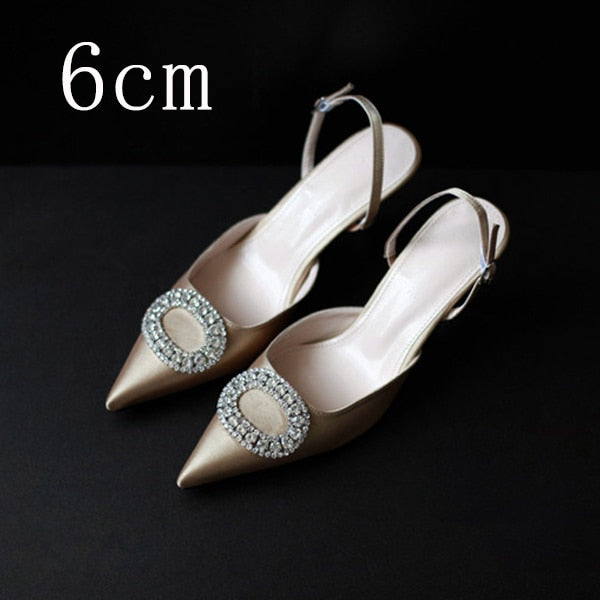 Women Heels Female Pumps Women Shoes Fashion Metal Decorative Buckle Strape Ladies Diamond Wedding Shoes Dress Shoes 2019 DE