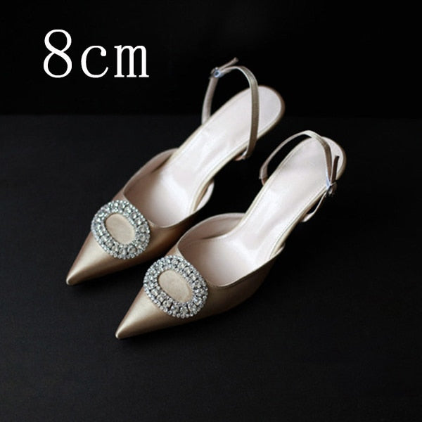 Women Heels Female Pumps Women Shoes Fashion Metal Decorative Buckle Strape Ladies Diamond Wedding Shoes Dress Shoes 2019 DE