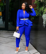 Women Sexy V Neck Tops and Skinny Pants Set 2 Two Piece Set Elegant Office Ladies Workwear Outfits Casual Tracksuit Plus Size