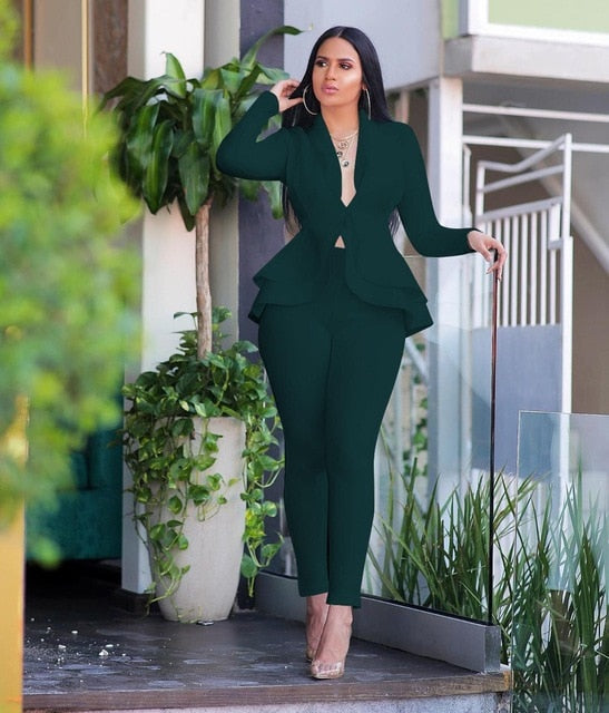 Women Sexy V Neck Tops and Skinny Pants Set 2 Two Piece Set Elegant Office Ladies Workwear Outfits Casual Tracksuit Plus Size