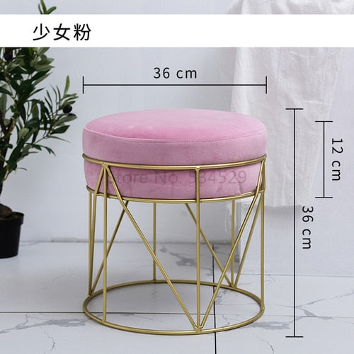 Nordic Metal Ottoman Modern Fashion Bedroom Make Up Stool Velet Change Shoes Ottoman Heavy Bearing  Home Furniture