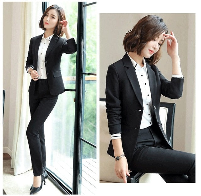 Black Blue Female Elegant Women's Skirt Suits Suit Dress Costumes Office Wear Blouse Skirt and Jacket Set 2 Set Piece Vest Shirt