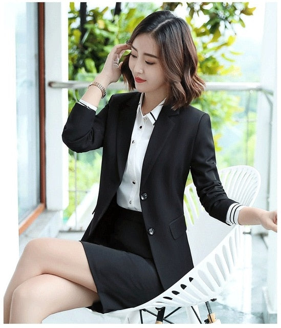 Black Blue Female Elegant Women's Skirt Suits Suit Dress Costumes Office Wear Blouse Skirt and Jacket Set 2 Set Piece Vest Shirt