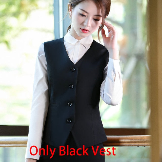 Black Blue Female Elegant Women's Skirt Suits Suit Dress Costumes Office Wear Blouse Skirt and Jacket Set 2 Set Piece Vest Shirt