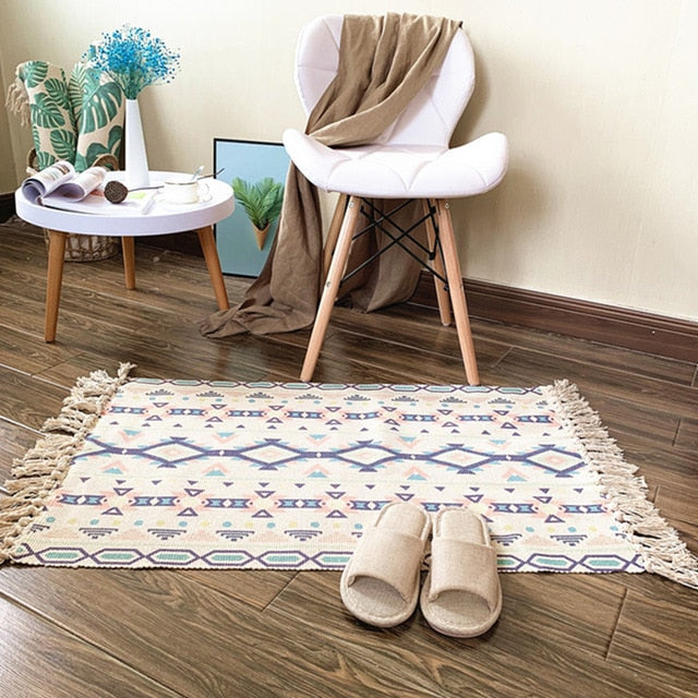 Retro Carpet For Sofa Living Room Bedroom Rug kitchen rug Cotton Tassels Mandala Carpets Table Runner Door Mat Home Decoration