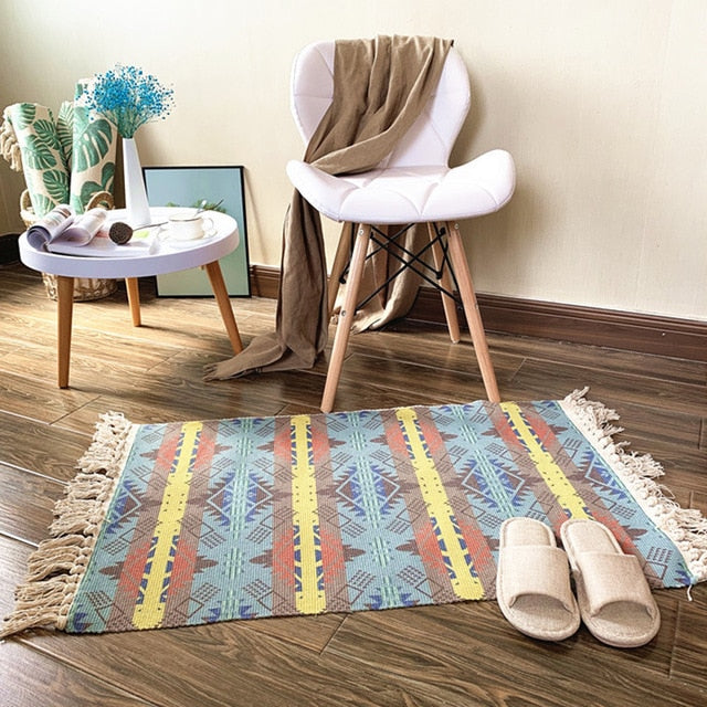 Retro Carpet For Sofa Living Room Bedroom Rug kitchen rug Cotton Tassels Mandala Carpets Table Runner Door Mat Home Decoration