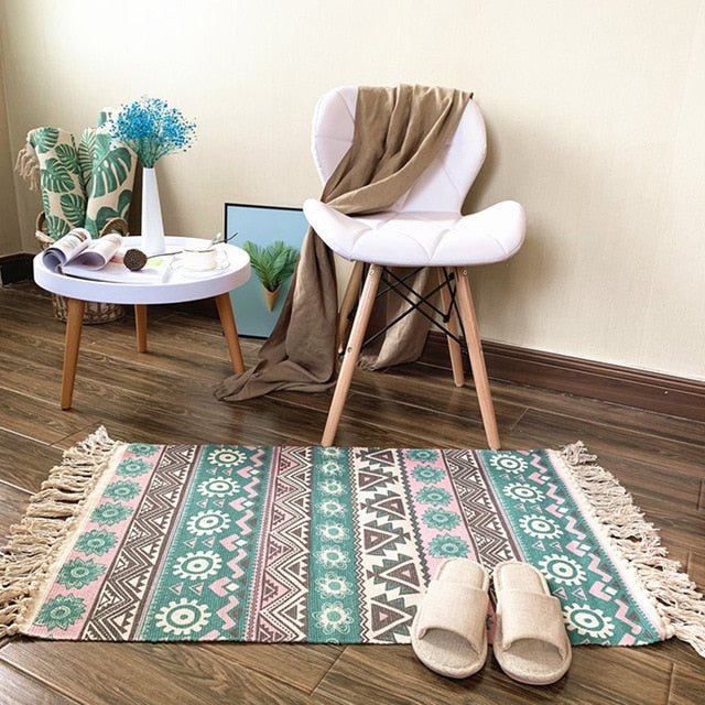 Retro Carpet For Sofa Living Room Bedroom Rug kitchen rug Cotton Tassels Mandala Carpets Table Runner Door Mat Home Decoration