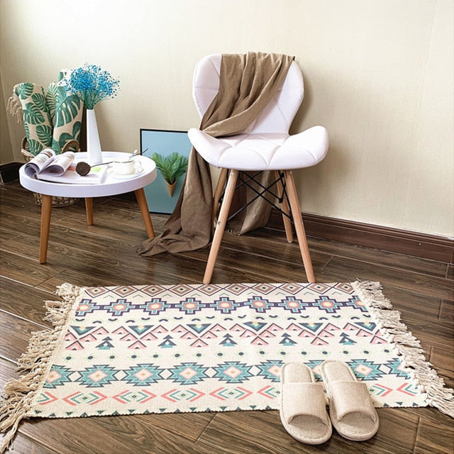 Retro Carpet For Sofa Living Room Bedroom Rug kitchen rug Cotton Tassels Mandala Carpets Table Runner Door Mat Home Decoration