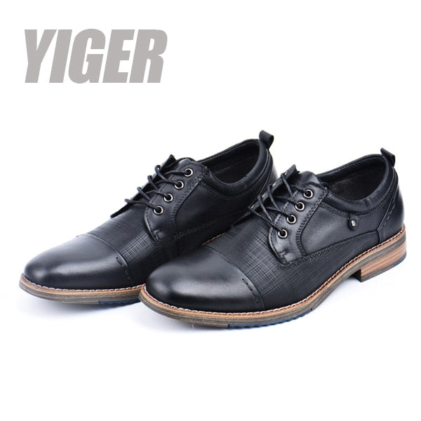 YIGER New Men dress shoes genuine leather man oxford shoes big size Handmade formal shoes casual men’s business shoes 438