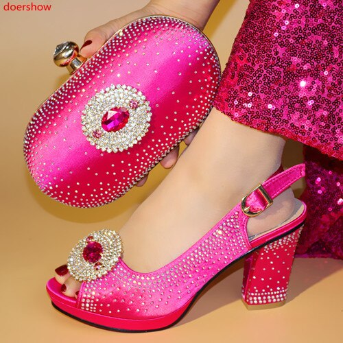 doershow New Ladies Italian Shoes and Bag Set fuchsia African Shoes and Matching Bags Italian Nigerian Shoes and Bag!SJM1-20