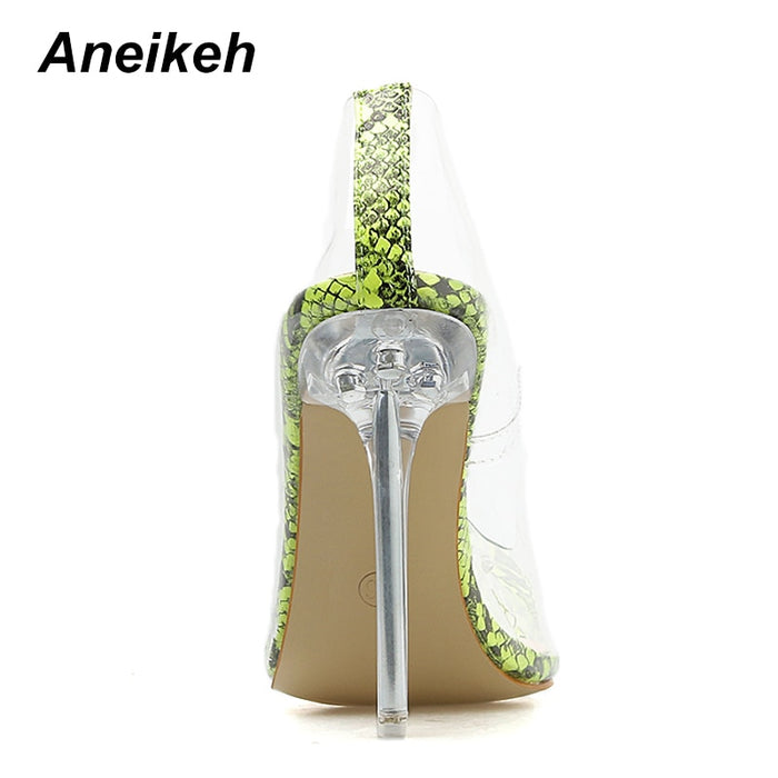 Aneikeh Women PVC Clear Transparent Pumps Sandals Perspex Heel Stilettos High Heels Point Toes Shoes Ladies Party Dress Shoes