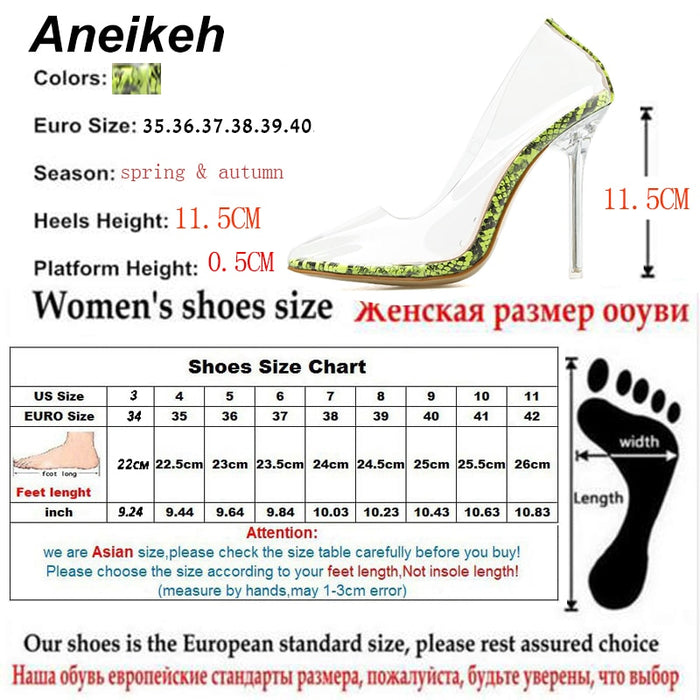 Aneikeh Women PVC Clear Transparent Pumps Sandals Perspex Heel Stilettos High Heels Point Toes Shoes Ladies Party Dress Shoes