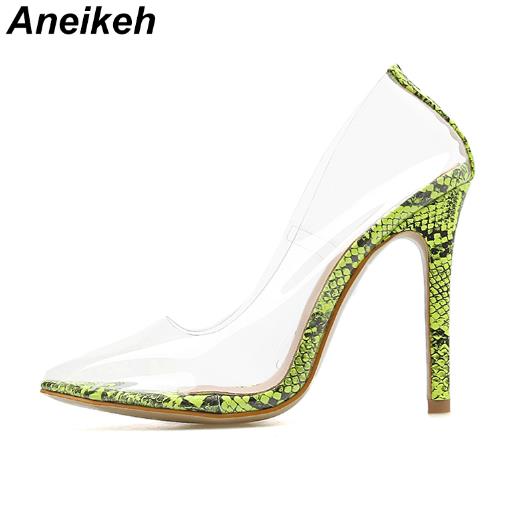 Aneikeh Women PVC Clear Transparent Pumps Sandals Perspex Heel Stilettos High Heels Point Toes Shoes Ladies Party Dress Shoes