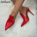 Sorbern Black Pointed Toe Mules High Heels Women Stilettos Slip On Pumps Ladies Custom Colors High Fashion Shoes Plus Size 2018
