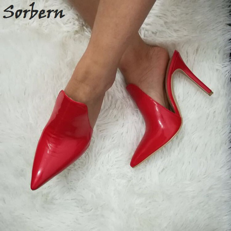 Sorbern Black Pointed Toe Mules High Heels Women Stilettos Slip On Pumps Ladies Custom Colors High Fashion Shoes Plus Size 2018