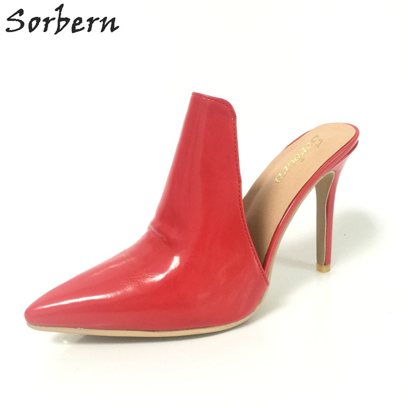 Sorbern Black Pointed Toe Mules High Heels Women Stilettos Slip On Pumps Ladies Custom Colors High Fashion Shoes Plus Size 2018